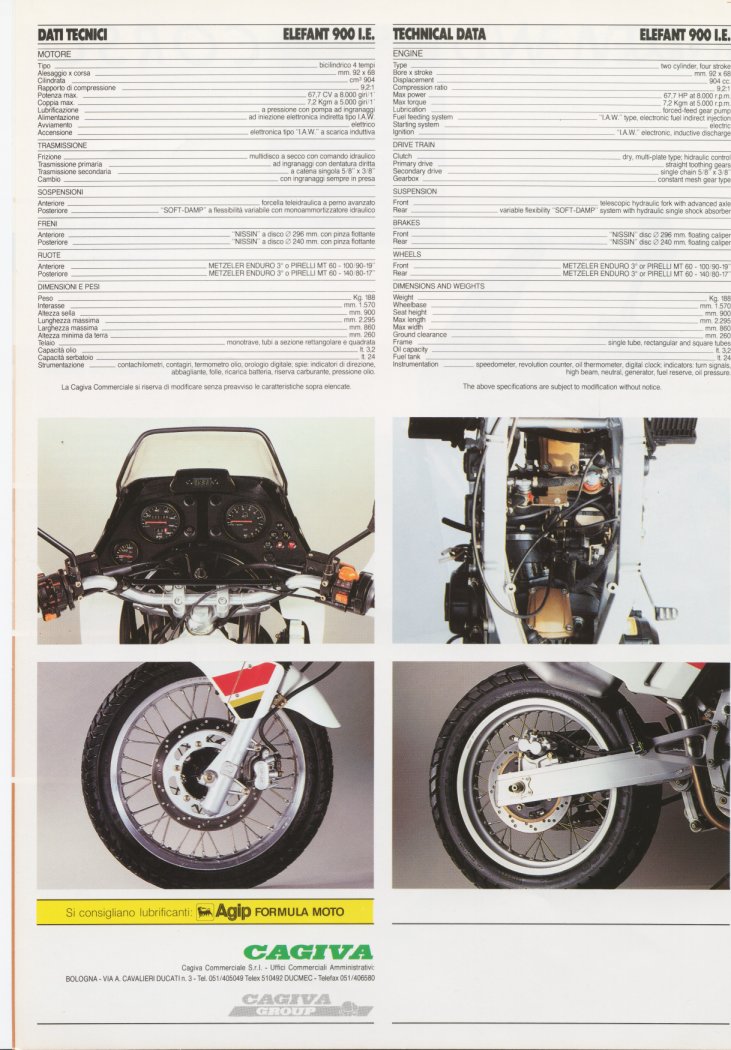 Ducati Cagiva Elefant 650 SE 1987 1/2 Spare Parts Catalog Motorcycle Manual 